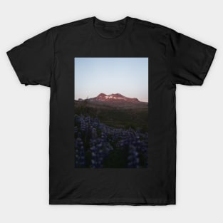 Magical Sunset in the Icelandic Mountains with lupin flowers T-Shirt